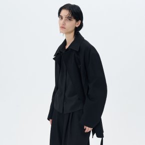 [SIGNATURE] BELTED OVERSIZED HALF COAT JACKET(BLACK)