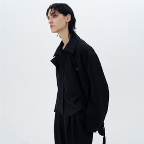 [SIGNATURE] BELTED OVERSIZED HALF COAT JACKET(BLACK)