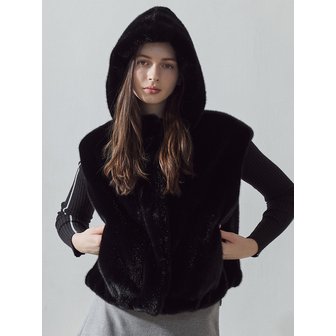 로드로아르 [LDFEF89BK] 에코 퍼 후드 베스트 BLACK