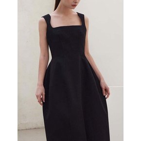 Fluid Square Neck Corset Midi Dress (Black)