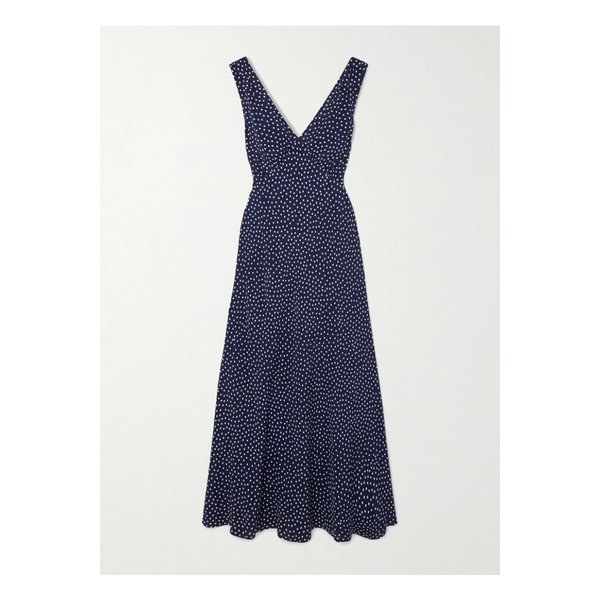 산드린 폴카 도트 크레이프 미디 드레스 네이비 46376663162890096