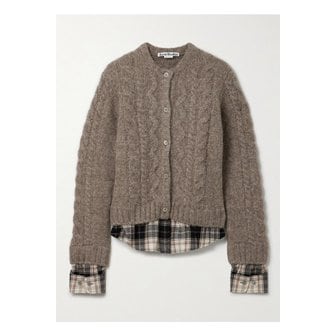 아크네스튜디오 레이어드 케이블 니트 체크 코튼 플란넬 가디건 머쉬룸 46376663162871119