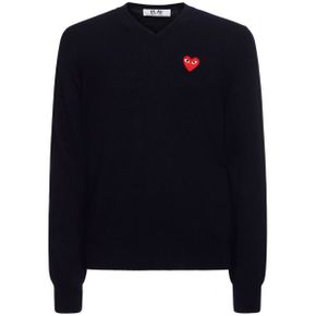 Comme des Garcons 플레이 Play 로고 니트 울 V넥 스웨터 9529649 남성