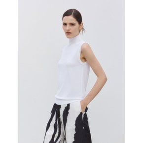 Wholegarment Mock Neck Sleeveless Knit Top White