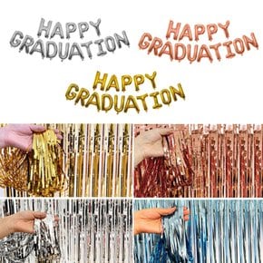 파티커튼 4P+Graduation 졸업풍선1P 가랜드 홈파티 은박 알파벳 영어 학교 이벤트 행사 유치원