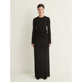 LAYERED LONG JERSEY SKIRT - BLACE