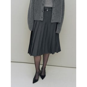 Belted wool pleated skirt (Grey)