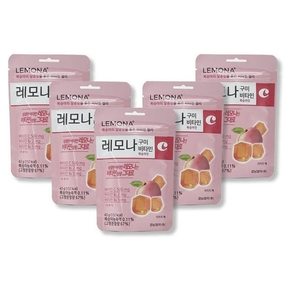 레모나 젤리 구미 복숭아맛 씹어먹는 비타민C 비타민B 건강한 간식 1개입, 5개