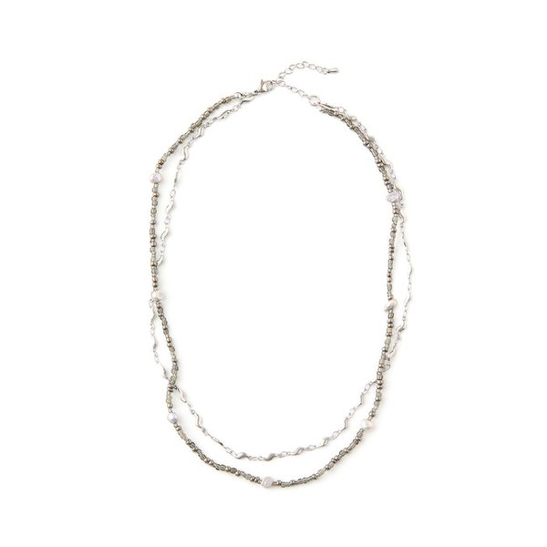 Layered Beaded Necklace Grey