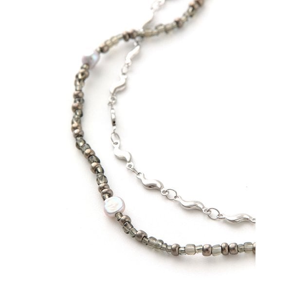 Layered Beaded Necklace Grey