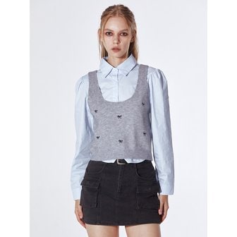 쿨키튼 [8/11이후 순차적발송] Ribbon Embroidery Knitted Bustier Set (GRAY)