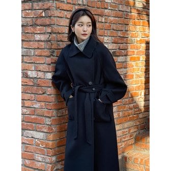 앳코너 Cashmere Wool Blend Double Collar Long Coat Black AT5COF063BK