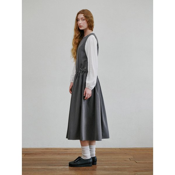 Waist Shirring Point Dress GRAY