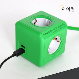 아이정 파워큐브 올컬러 USB 4구 1.5M 그린 멀티탭 콘센트