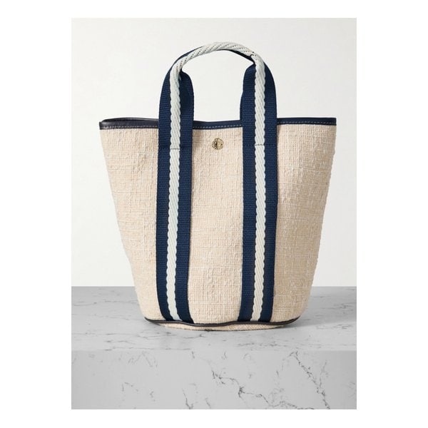 휘 드 베르누이 크루즈 버킷 스몰 가죽 웨빙 트리밍 캔버스 토트 베이지 1647597342296483