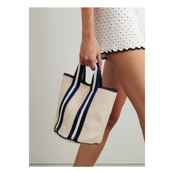 휘 드 베르누이 크루즈 버킷 스몰 가죽 웨빙 트리밍 캔버스 토트 베이지 1647597342296483