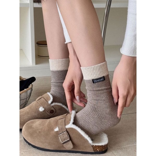 1336 투톤 면 파스텔 면 골지 컬러 양말 PINK SOCKS