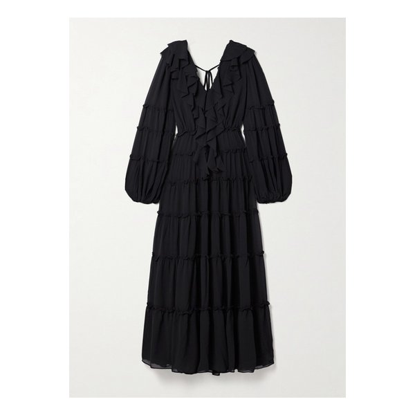 에이지 프로테아 러플 크레이프 드 신 맥시 드레스 블랙 1647597356101885