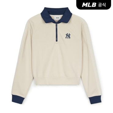 MLB [코리아공식] 여성 스포티브 바시티 컬러블록 크롭 반집업 맨투맨 (Cr)