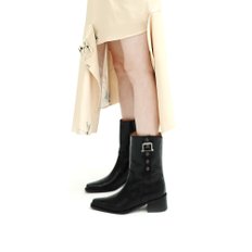 Belted middle boots - black