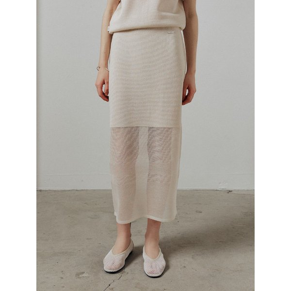 린넨 시스루 미디 스커트_LIGHT BEIGE