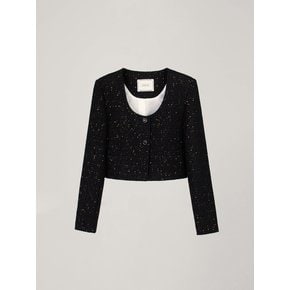 TWEED U NECK CROP JACKET_BLACK