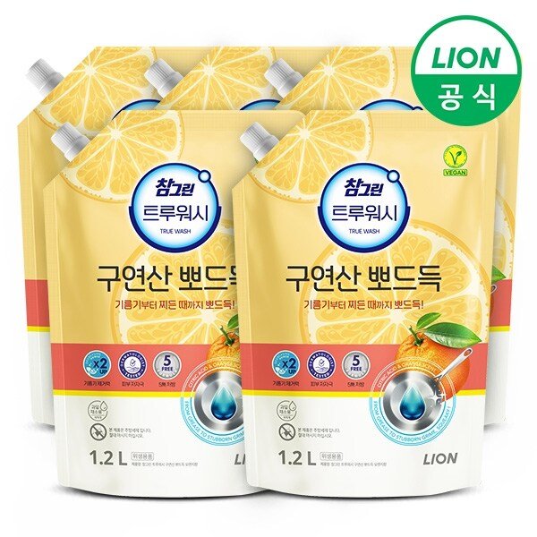구연산 물때 제거 트루워시 주방세제 1.2L 리필 5개 오렌지향/레몬향