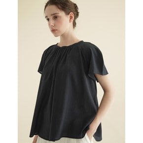 neck shirring blouse_navy