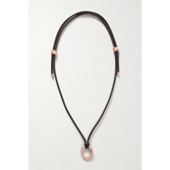 부르넬로쿠치넬리 브루넬로쿠치넬리 가죽 및 로즈 골드 톤 목걸이 다크 브라운 46376663163006704