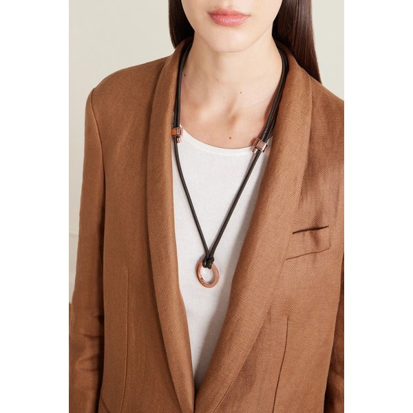 브루넬로쿠치넬리 가죽 및 로즈 골드 톤 목걸이 다크 브라운 46376663163006704