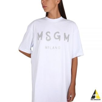 MSGM 엠에스지엠 글리터 브러쉬드 로고 반팔 원피스 (3441MDA510G 237002 01)