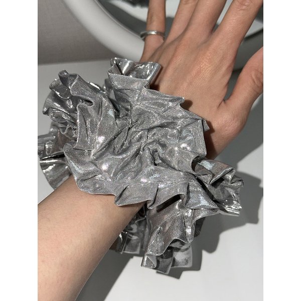 Double frill silver scrunchie