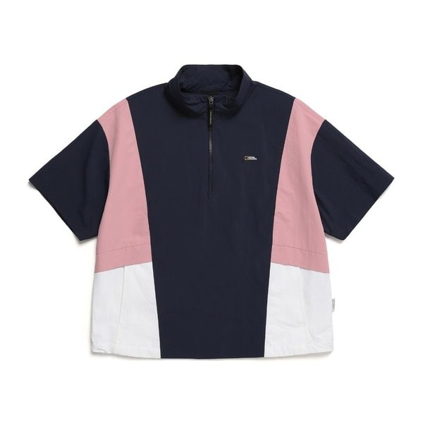 [여주점] N242WFT190 여성 베어리 우븐 배색 반팔 아노락 네이비