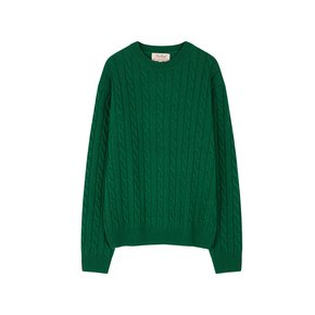 Lamswool Brushed Cable crew neck sweater (GREEN)