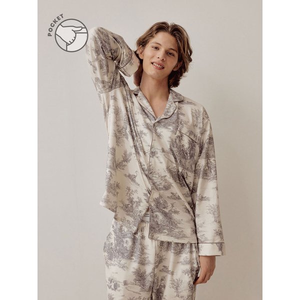 남성 베로나 스판 긴소매 투피스 카라 잠옷