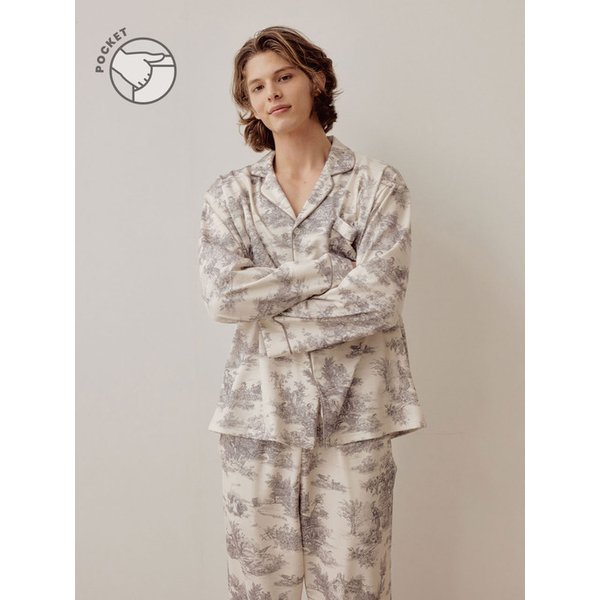 남성 베로나 스판 긴소매 투피스 카라 잠옷