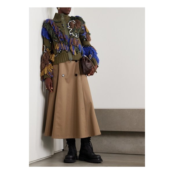 프린지 자수 자카드 니트 울 혼방 가디건 밀리터리 그린 46376663162908253