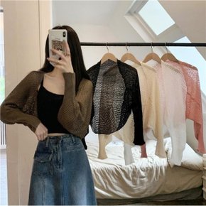 CCA80A3그물볼레로 봄여름긴팔 니트 오픈 비치룩 망사가디건