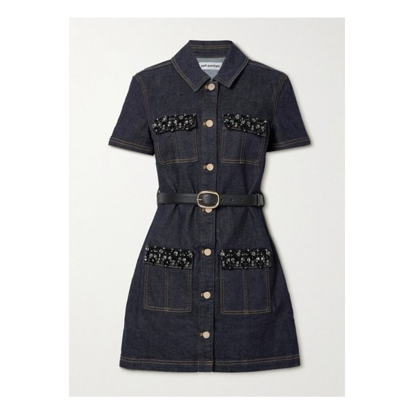 크리스털 장식 데님 미니 드레스 블루 46376663162915092