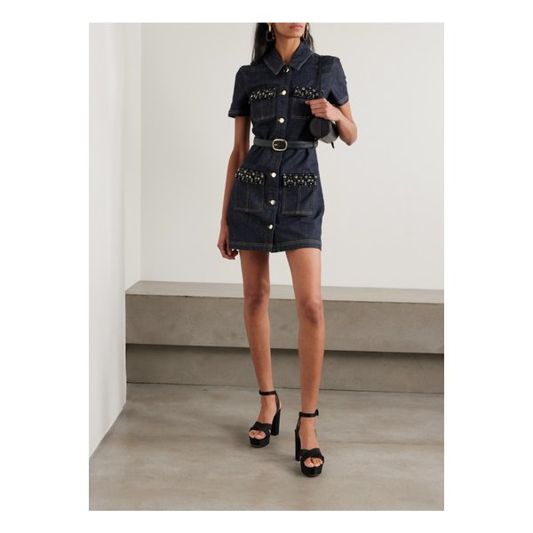 크리스털 장식 데님 미니 드레스 블루 46376663162915092