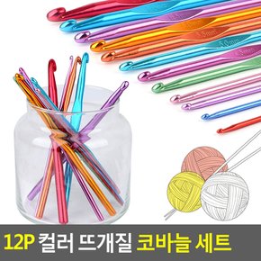 12P 컬러 뜨개질 코바늘 세트 코바늘세트 뜨개질바늘 코바늘 컬러뜨개바늘 다이소