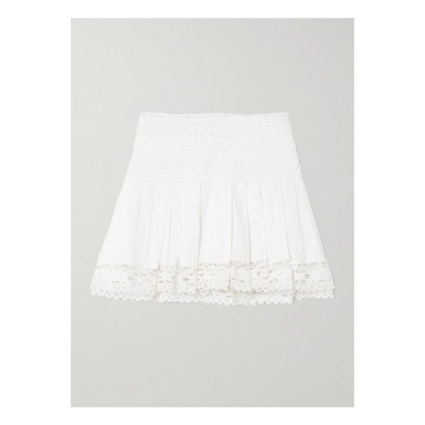 비올라나 플리츠 레이스 트리밍 리넨 코튼 혼방 미니 스커트 화이트 1647597350585659
