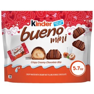  Kinder Bueno킨더 부에노 미니, 밀크 초콜릿과 헤이즐넛 크림 바, 밸런타인데이 기프트, 161g