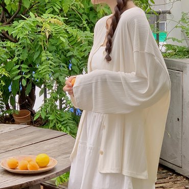 핫핑 페스토 라운드넥 오버핏 스판 골지 긴팔가디건 P000CNKN
