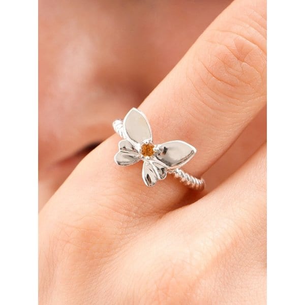 925silver Love flutter Ring 천연 시트린 나비 반지