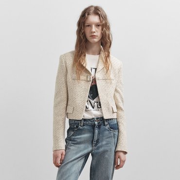 레이브 Buckle Crop Tweed Jacket in Ivory VW5SJ072-03