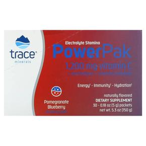 미국직구 Trace Minerals 트레이스미네랄 파워팩 1200mg 비타민C 석류 블루베리맛 5g 30봉