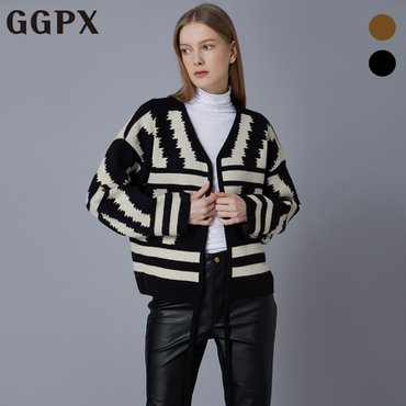 GGPX 노카라 V넥 패턴 숏 니트 가디건 (GP1KG035F)