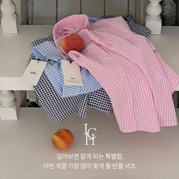 핫핑 [ICH] 뮤스 베이직 깅엄체크 반팔셔츠 P000CQEO