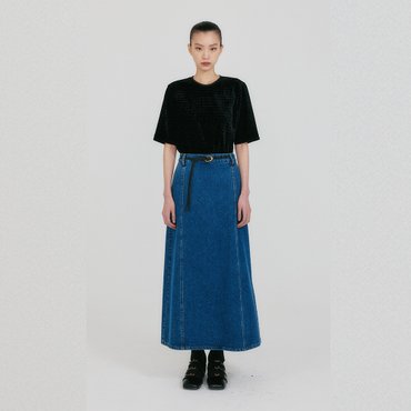 EENK ZANIA Belted Maxi Denim Skirt - Blue